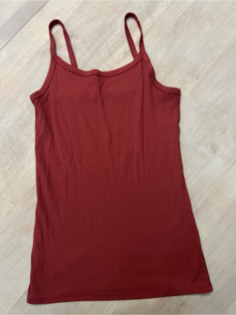 No Boundaries Ribbed Spaghetti Strap Tank Top - Brick Red